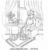 Coloring Cat Woman Old Window Clipart Outline Illustration Napping Knits While Royalty Bannykh Alex Rf Printable Poster Print 2021 Clipartof sketch template