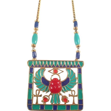 hattie carnegie necklace 1960s egyptian revival pendant for sale at 1stdibs