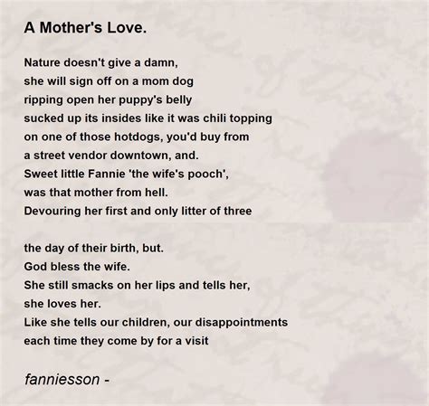 a mother s love a mother s love poem by fanniesson