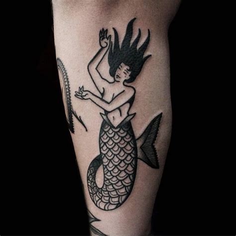 Blackwork Style Mermaid Tattoo By Ethan Jones Hand Tattoos Belly