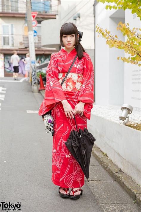 harajuku girl  red yukata attokyo fashion tokyo fashion red yukata