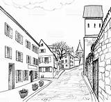 Prospettiva Europese Stadsstraat Citta Cityscape Huizen Straatmening Gebouwen Steeg Op Comfortabele Straat Esterna sketch template