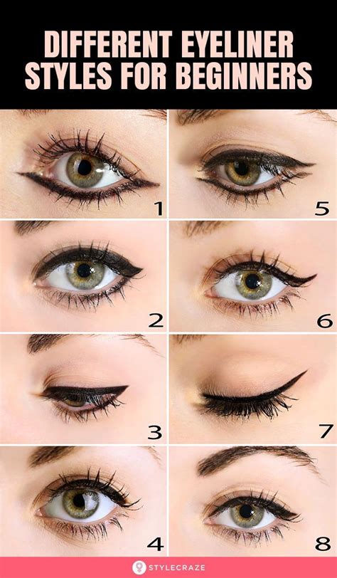 5 different eyeliner styles for beginners a step by step tutorial