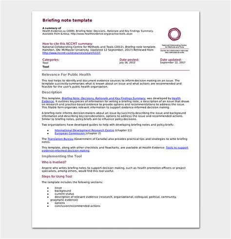 briefing note template  samples examples