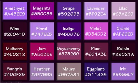 shades  purple names  hex rgb color codes violet color palette purple colour shades