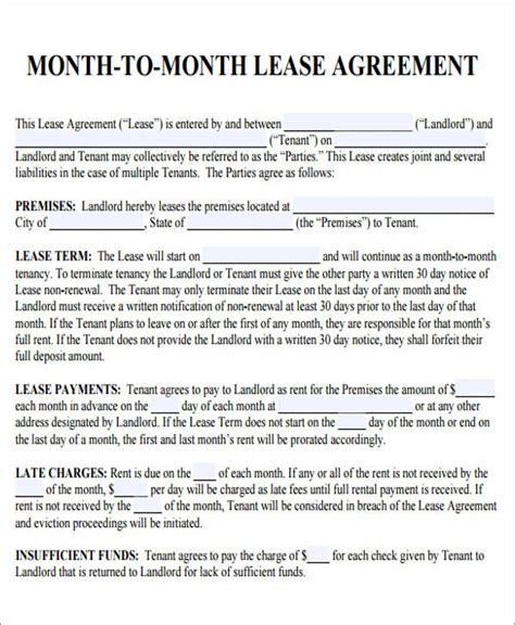 month  month lease agreement lease agreement rental agreement