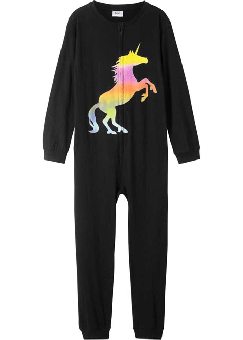 comfortabele pyjama onesie met boordjes en een coole print zwart met print