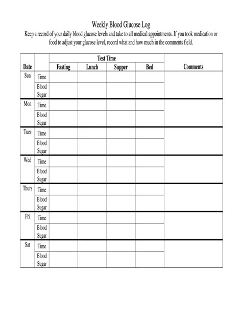 weekly glucose log fill  printable fillable blank pdffiller