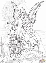 Angel Coloring Guardian Children Protected Pages Printable Kids Bible Silhouettes sketch template