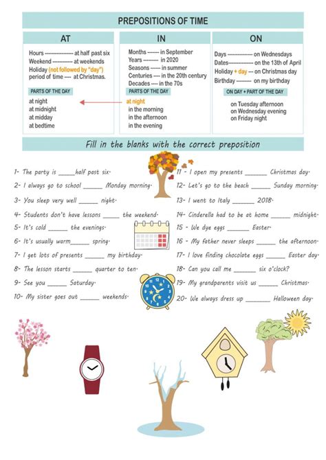 prepositions  time   worksheet english grammar worksheets