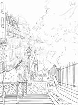 Montmartre District Urbano Passeggiata Distretto Famoso sketch template