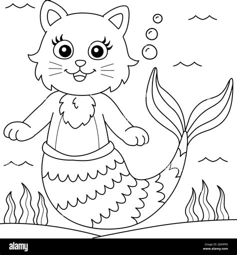 cat mermaid coloring page  kids stock vector image art alamy