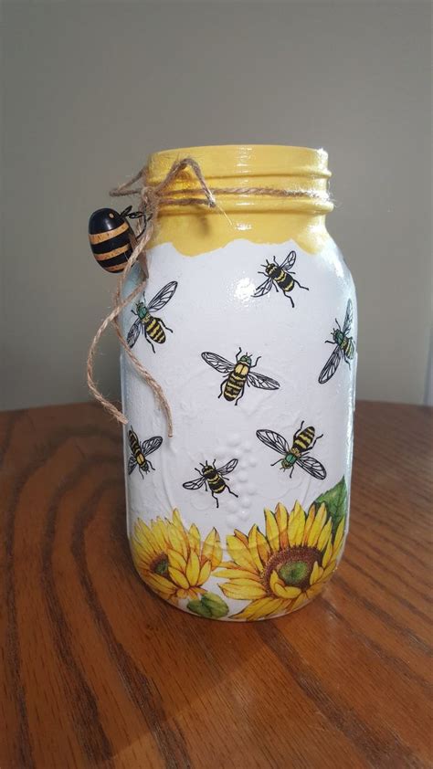 honey bee sunflower mason jar vase mason jar centerpiece decoupage