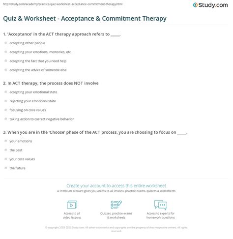 quiz worksheet acceptance commitment therapy studycom