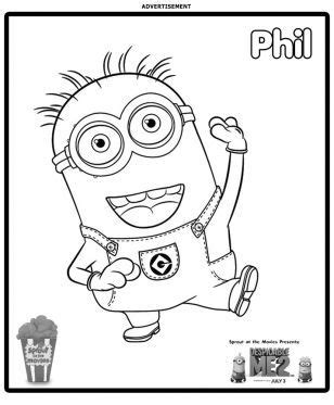 minion phil coloring page  show coloring pages  kids sprout