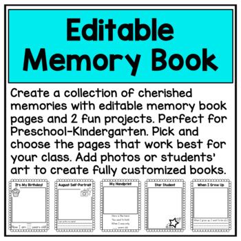 editable memory book  preschool pre   kindergarten  arixona