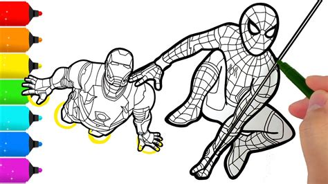 spider man  iron man coloring pages youtube