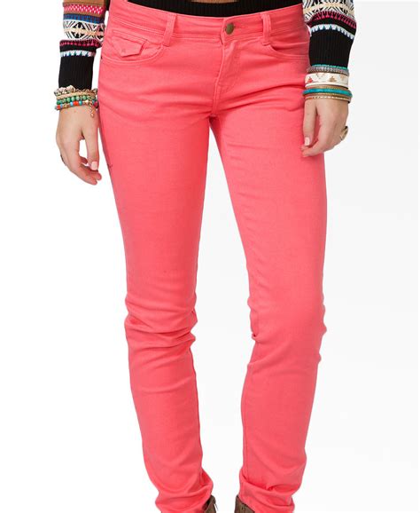 Lyst Forever 21 Colored Skinny Jeans In Pink