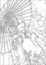 Coloring Japan Woman Version Cherry Japanese Most Beautiful Elegant Pages Easy Adult Easier Yukata Blossoms Temple Young Front Her Celebrating sketch template
