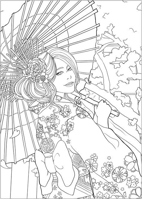 Japanese Girl In Kimono Coloring Page Free Printable Coloring Pages