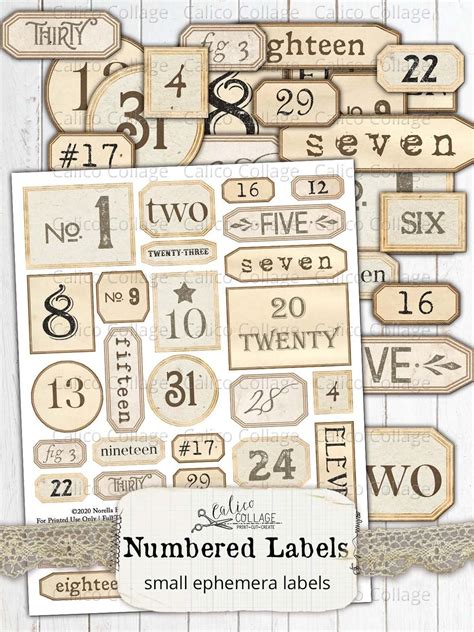 printable numbered labels junk journal supplies vintage ephemera