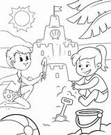 Sand Castle Coloring Beach Building Boy Girl Pages sketch template