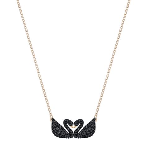 swarovski iconic swan double necklace black