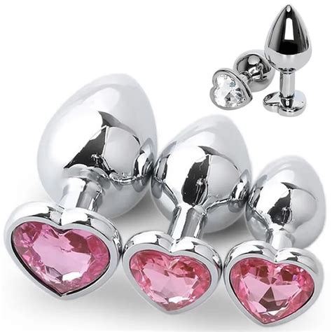 3 size anal plug heart stainless steel crystal anal plug removable butt