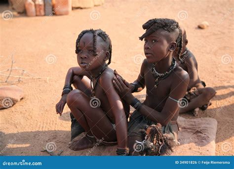 himba children  fun   river   epupa falls river namibia editorial image