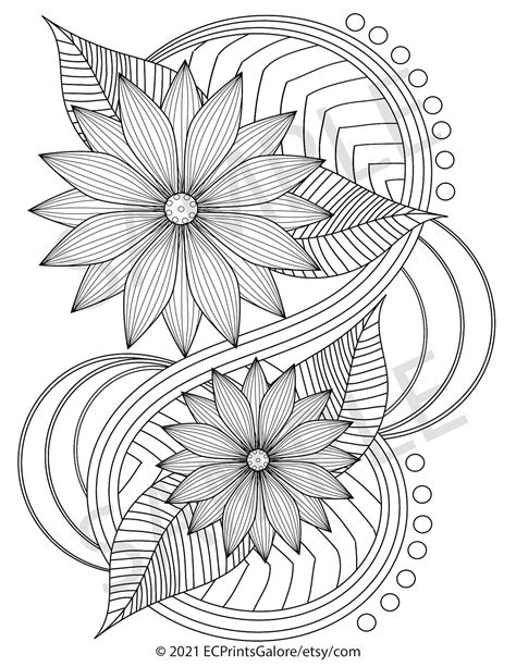abstract flower coloring page printable flower coloring page etsy