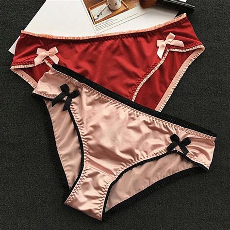 luxury bow women s underwear vintage solid satin crotch cotton seamless
