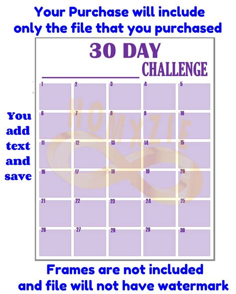 editable challenge chart kids planner  day challenge etsy