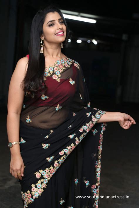 Anchor Syamala Hot Navel Stills In Black Saree South Indian Actress