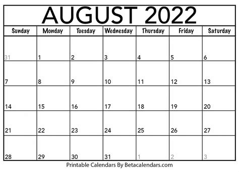 august  calendar  printable calendar templates  printable