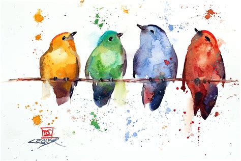 colorful songbirds original watercolor bird painting  dean crouser