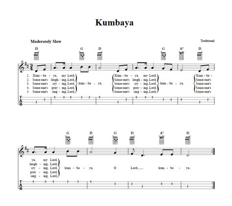 Kumbaya Chords Sheet Music And Tab For Ukulele With Lyrics