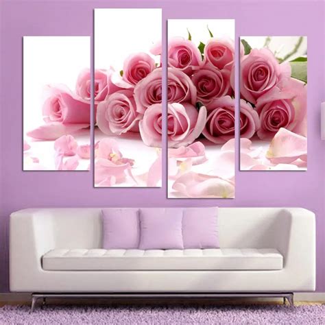 panels modern pink rose flower wall painting home decorative art picture paint  canvas