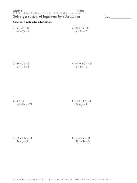 solving  system  equations  substitution worksheet special cases