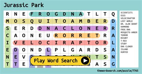 word search  jurassic park