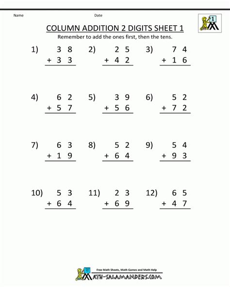 class  addition worksheet math worksheets printable