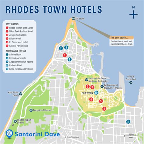 rhodes town hotel map   places  stay