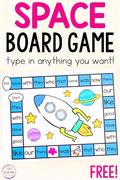 editable space theme board game  printable
