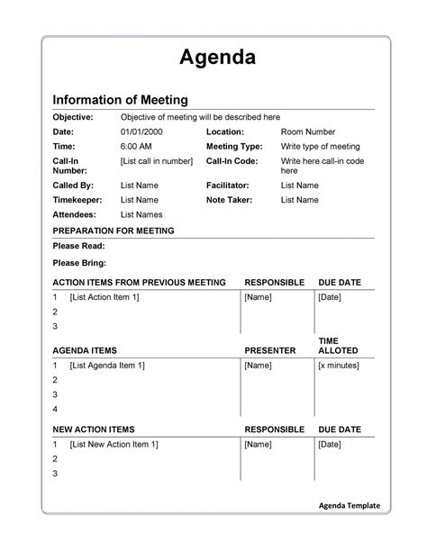 editable  effective meeting agenda templates templatelab agenda