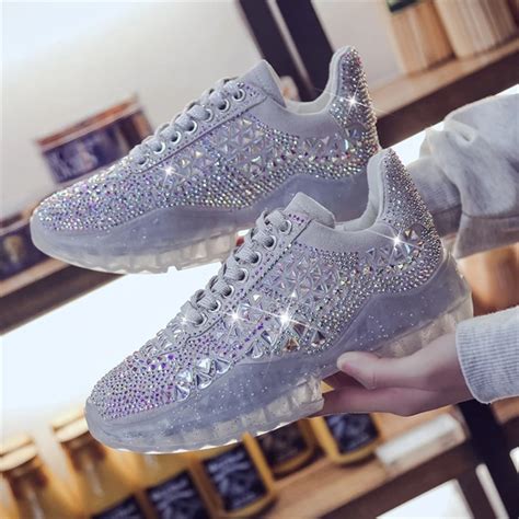 gold silver brand  lace  crystal sneakers women fashion bling rhinestone female trainers