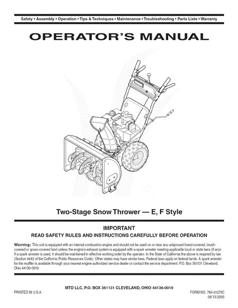 mtd yard machine snowblower manual