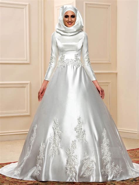 Long Sleeved Wedding Dresses 2017 Muslim Dress Women Luxury Satin White