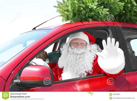 santa driving car stock  royalty  stock images