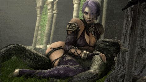 rule 34 2015 3d animated argonian big breasts breasts cleavage crossover female human isabella