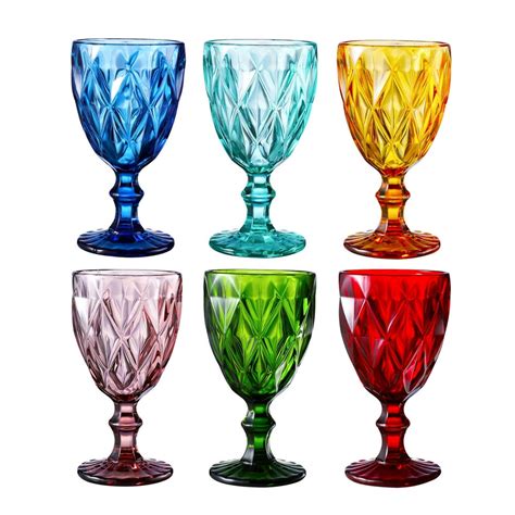 Colored Glass Drinkware 10 Ounce Water Glasses Multi Color Diamond