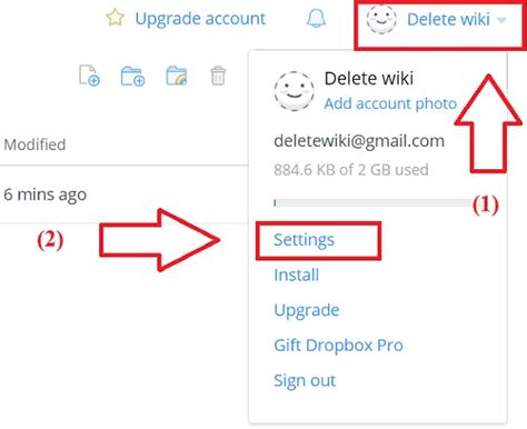 delete dropbox account permanently delete wiki